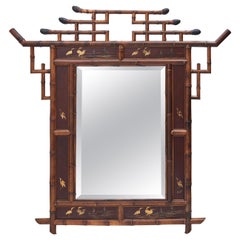 French Chinoiserie Red Lacquered and Bamboo Framed Mirror, circa 1900