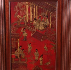 French Chinoiserie Red Two Door cabinet in the style of Jansen, c. 1950