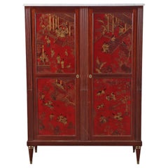 French Chinoiserie Red Two Door cabinet in the style of Jansen, c. 1950