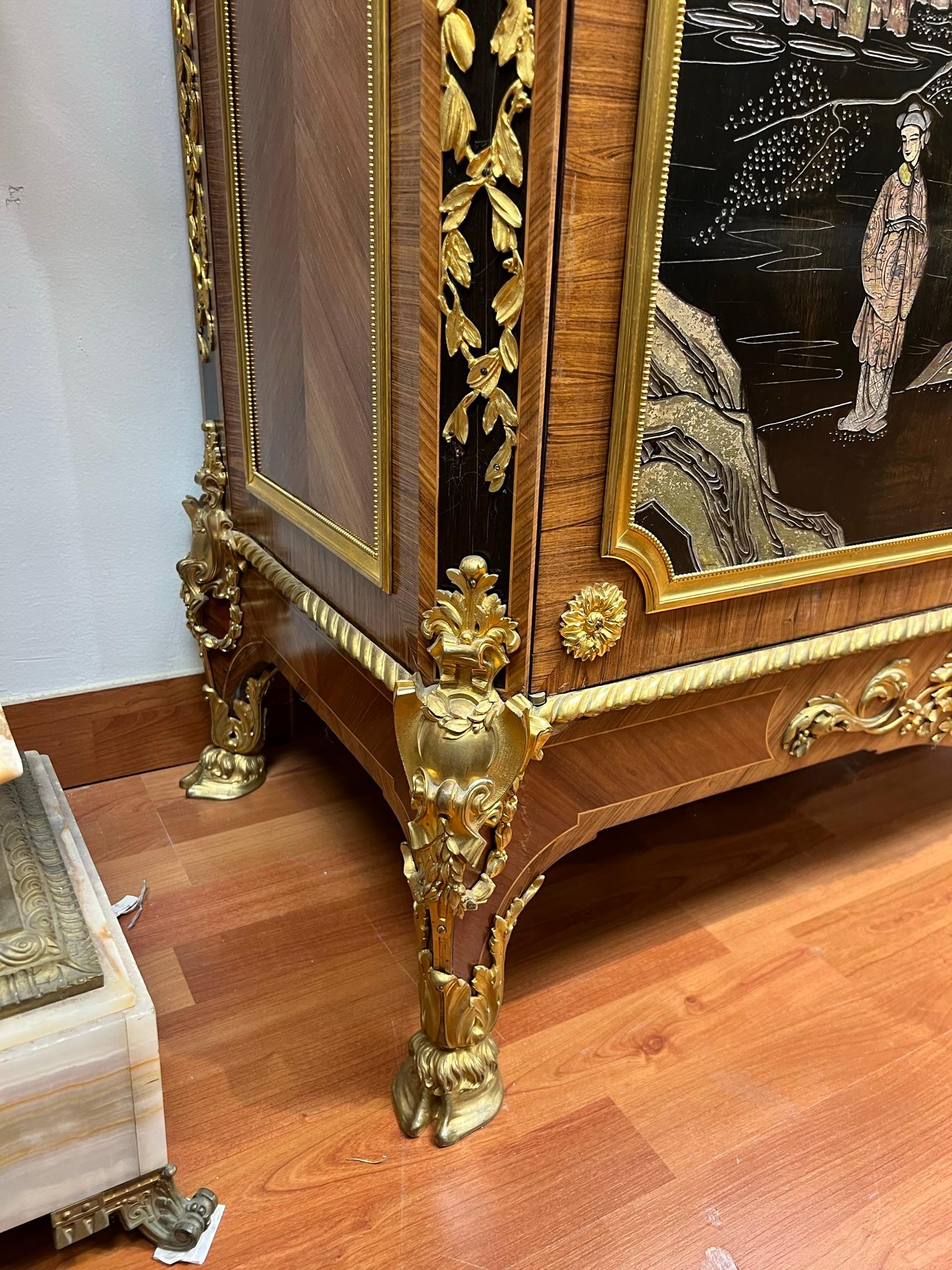 Bronze French Chinoiserie Side Cabinet in Louis XVI Style with Coromandel Panels c1900