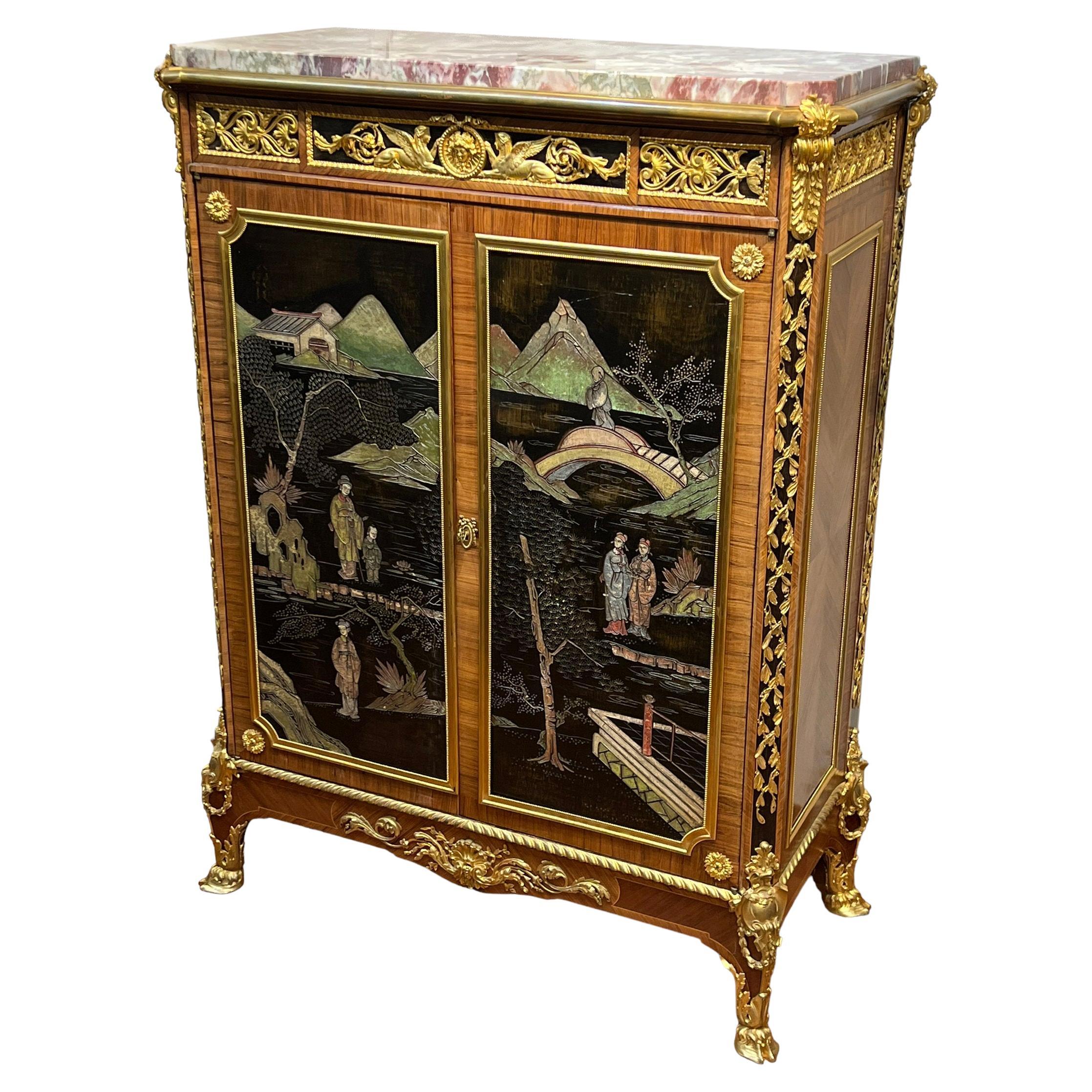 French Chinoiserie Side Cabinet in Louis XVI Style with Coromandel Panels c1900