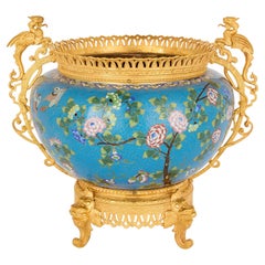 Jardinière im französischen Chinoiserie-Stil aus Cloisonné-Emaille und vergoldeter Bronze