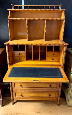 French Chinoiserie Style Faux Bamboo Secretary Desk Writing Table Secretaire