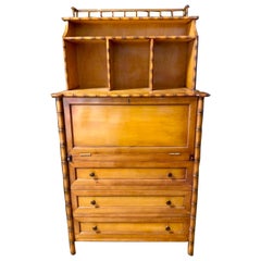 French Chinoiserie Style Faux Bamboo Secretary Desk Writing Table Secretaire