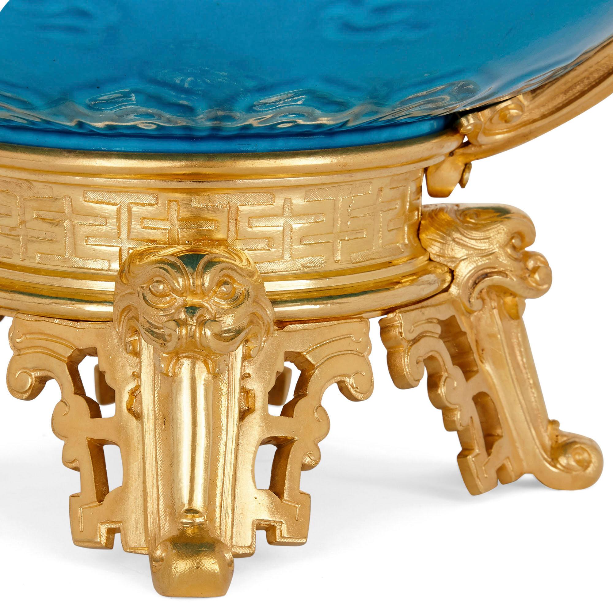 French Chinoiserie Style Gilt Bronze and Faience Jardinière 1