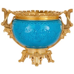 French Chinoiserie Style Gilt Bronze and Faience Jardinière