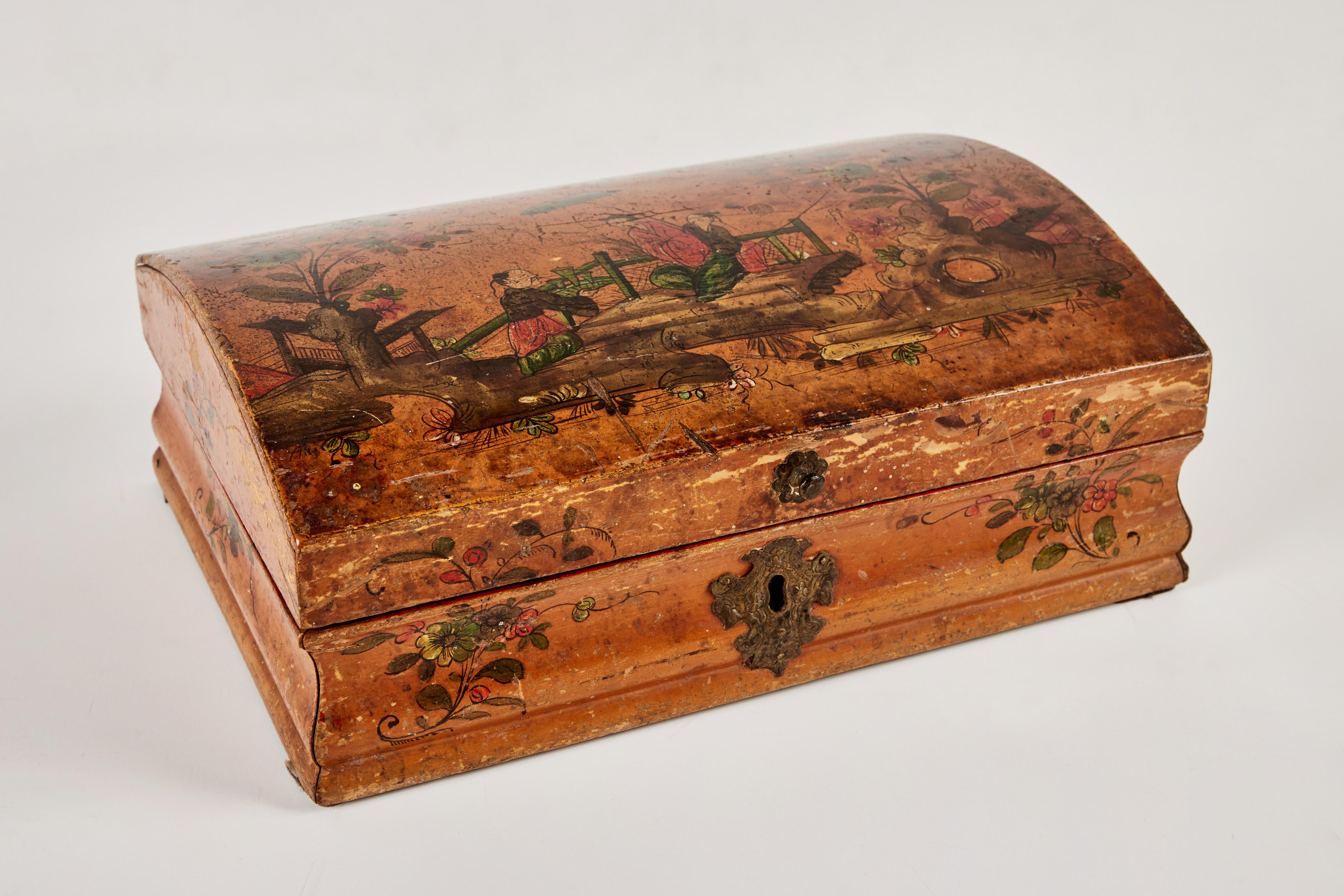 Hand-Painted French Chinoiserie Wig Box For Sale