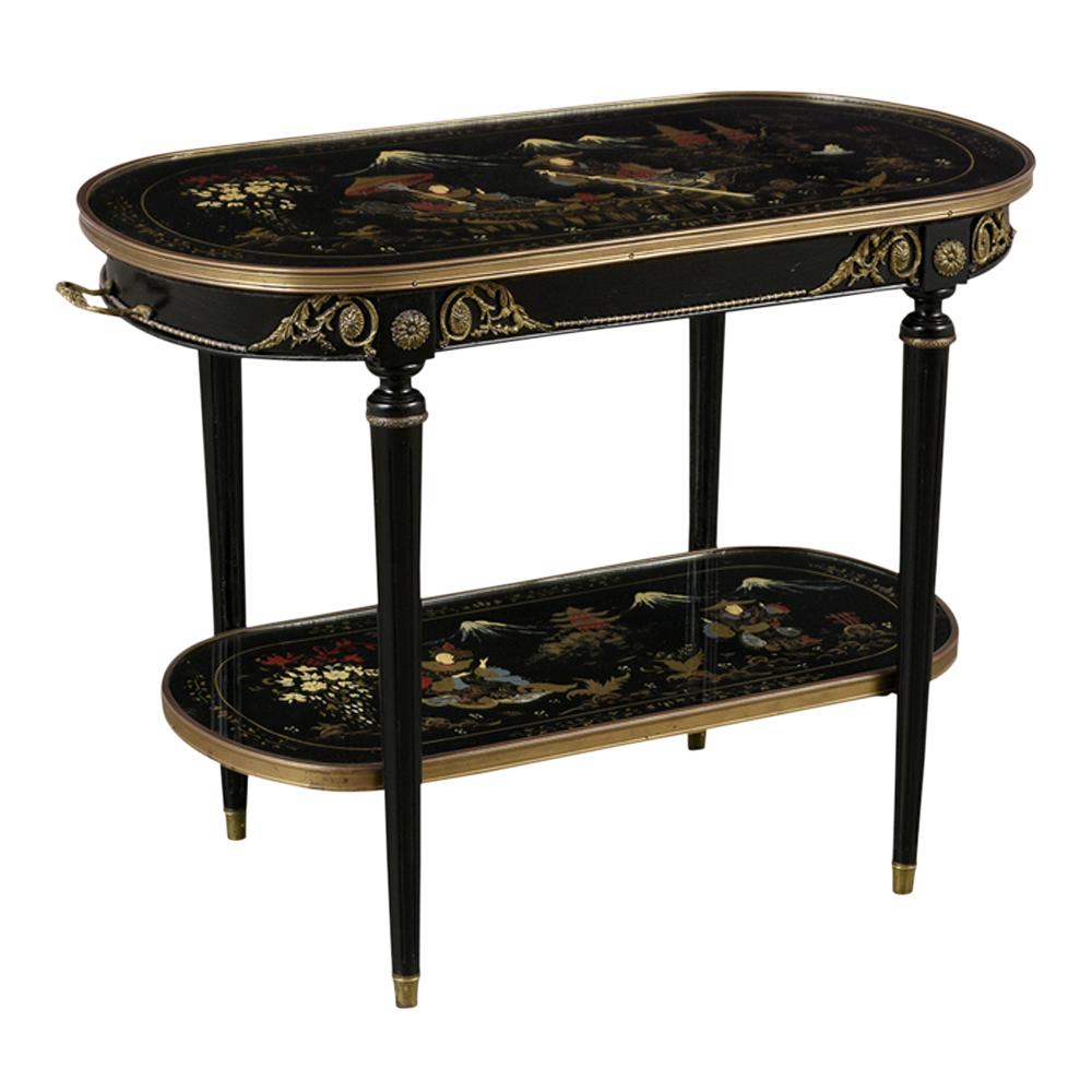 Chinoiserie French Chinossiere Style Two-Tier Side Table