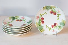 French Choisy-le-Roi 19th Century Majolica Strawberry Plates with Foliage