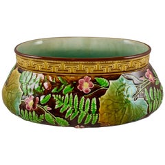 French Choisy-le-Roi Greek Key and Fern Large Majolica Barbotine Jardinière