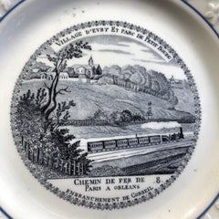 French Choisy Plate with Railway Scene- Train on Paris-Orleans Line, circa 1850