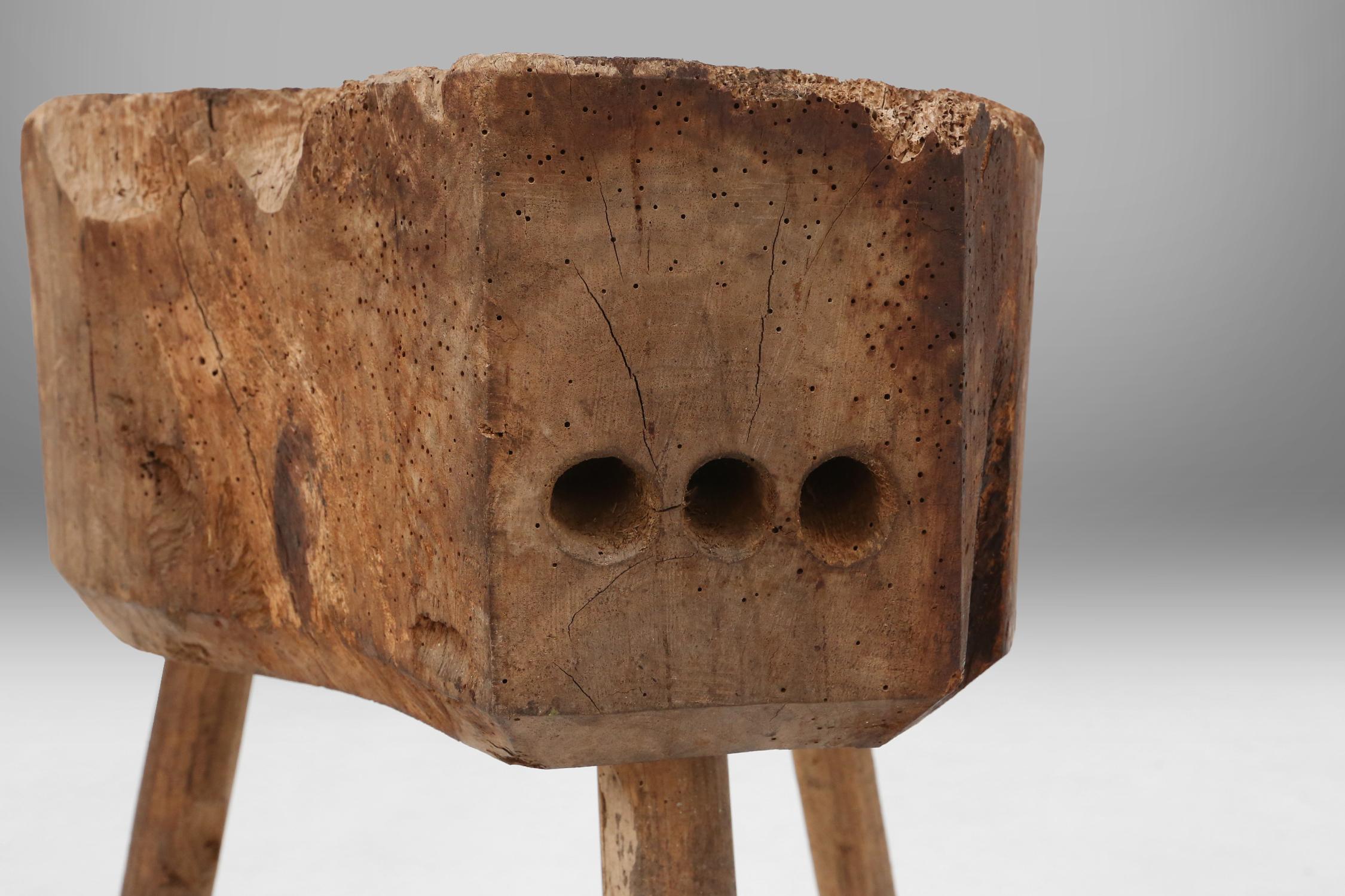 Mid-19th Century French chopping block or side table in full wood, ca. 1850 For Sale