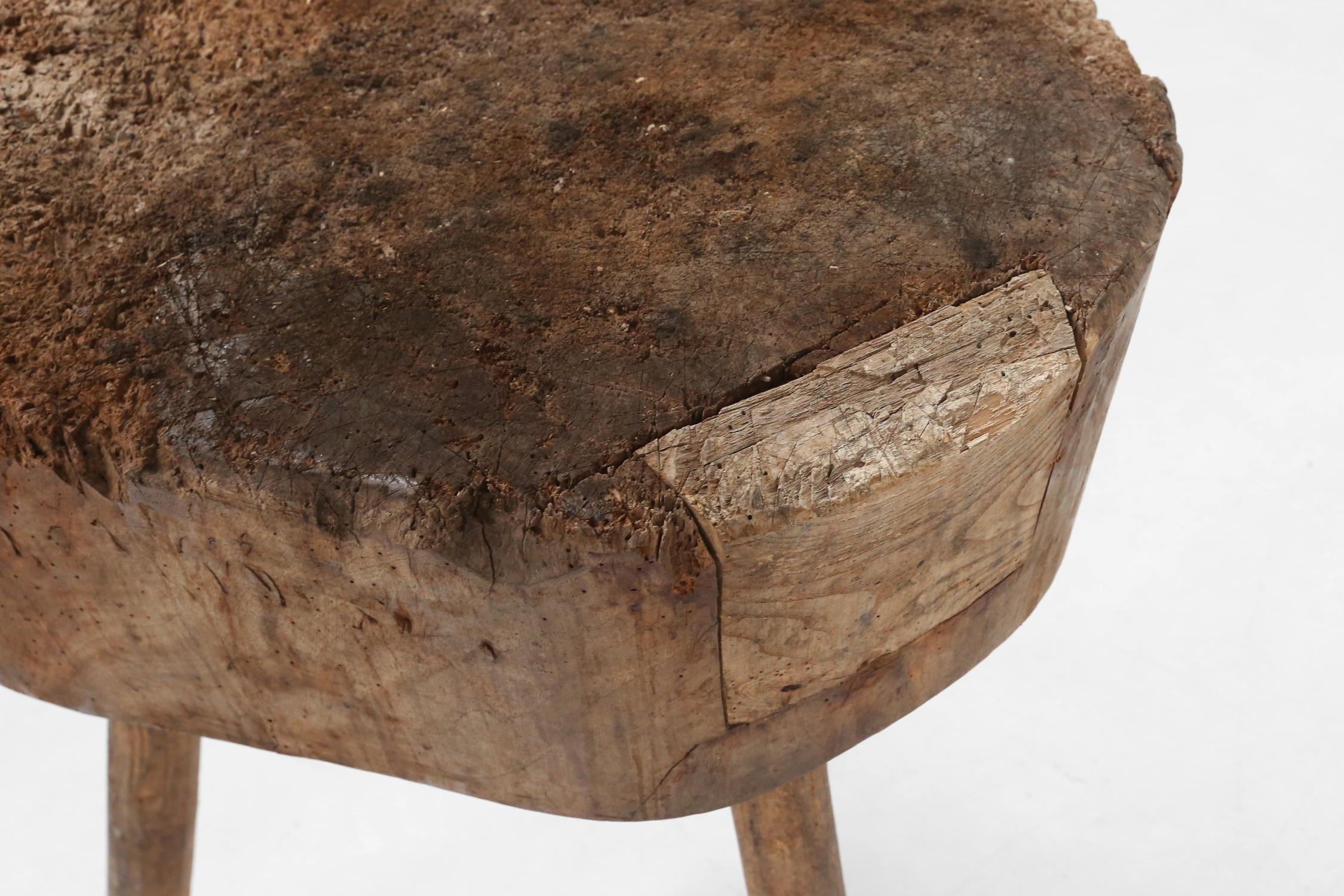 Wood French chopping block or side table in full wood, ca. 1850 For Sale