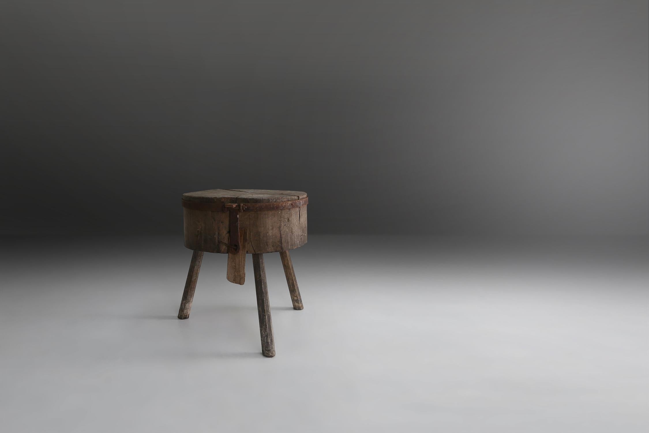Rustic French Chopping Block Table, circa 1920 For Sale