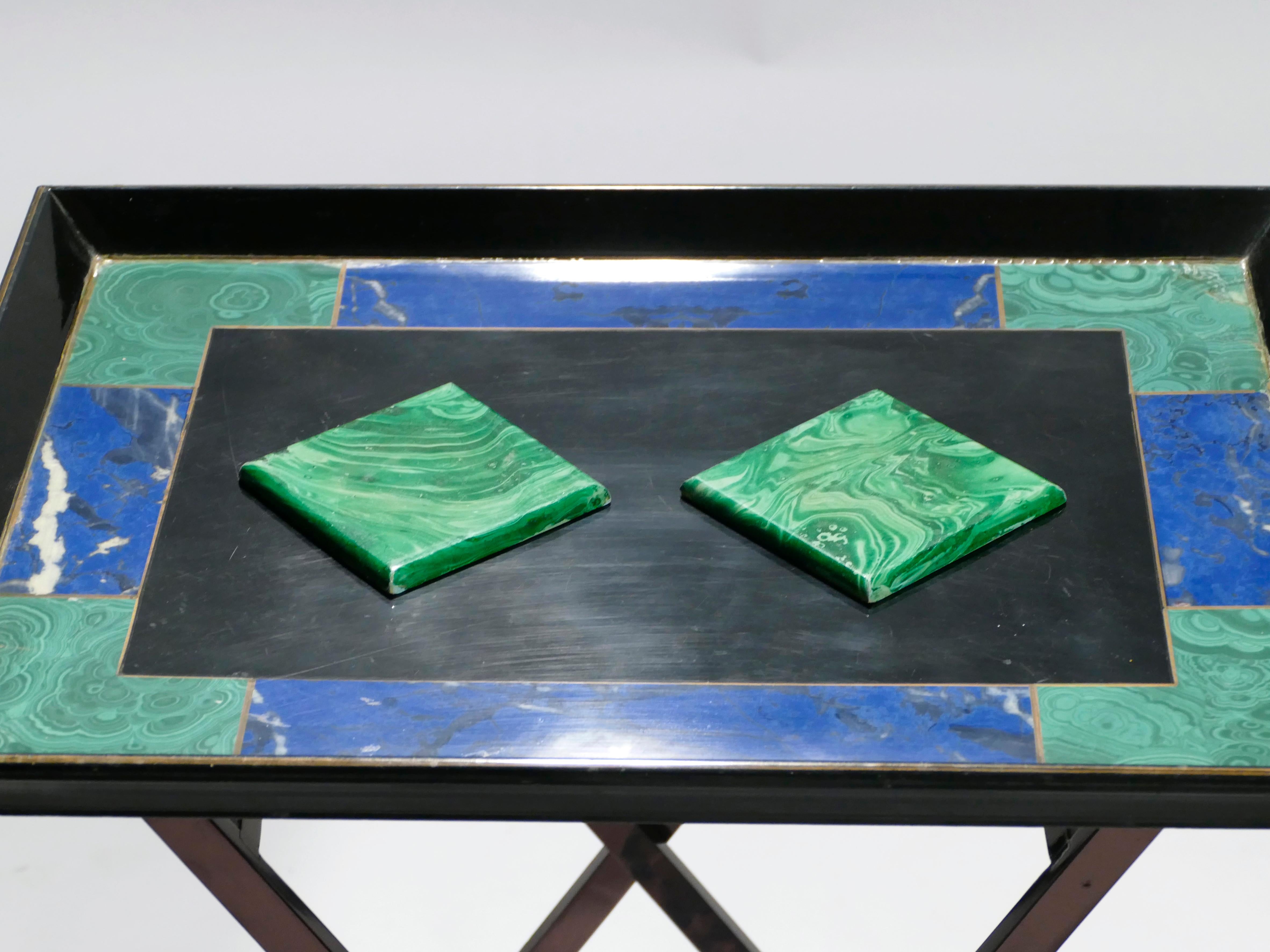 Hollywood Regency French Christian Dior Faux Malachite Folding Tray Table, 1970s For Sale
