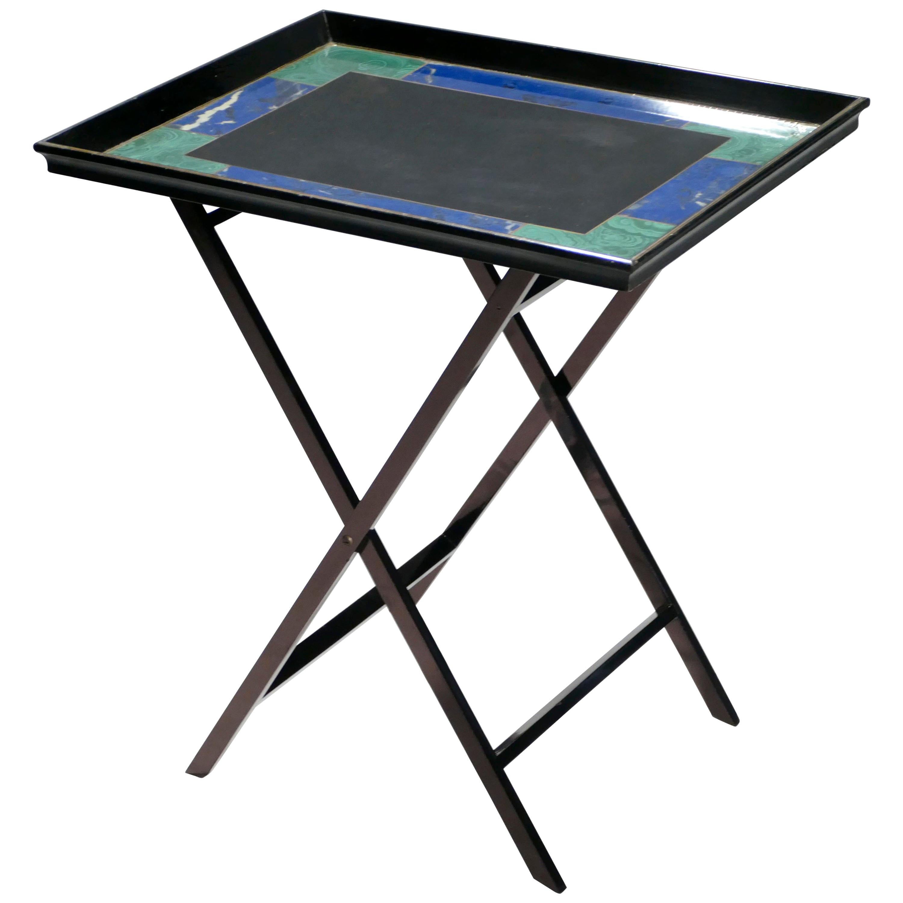 French Christian Dior Faux Malachite Folding Tray Table, 1970s For Sale