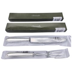French Christofle Perles Silver Plated Carving Set with Knife and Fork