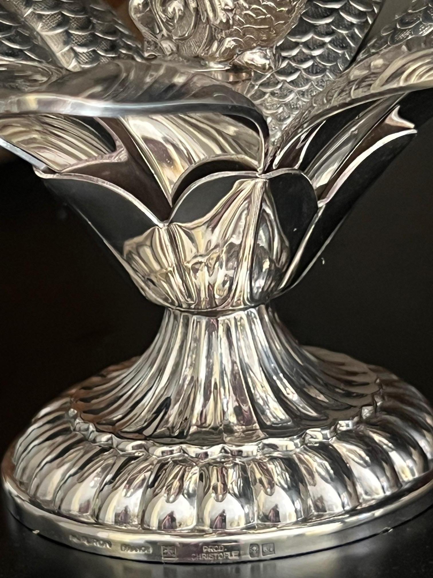 French Christofle Silver Plated ‘Caviar Flower’ Spoon Serving Set, c. 1960's For Sale 5