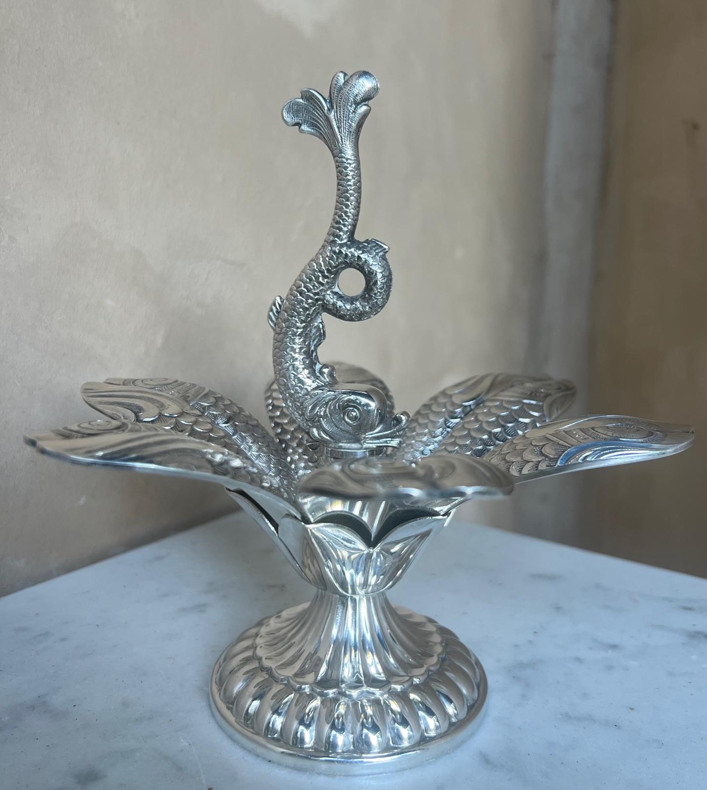 French Christofle Silver Plated ‘Caviar Flower’ Spoon Serving Set, c. 1960's In Excellent Condition For Sale In Ross, CA