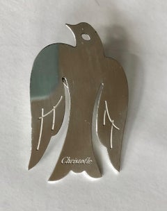 French Christofle Silver Plated Dove Book Page Marker with Case & Envelope, New