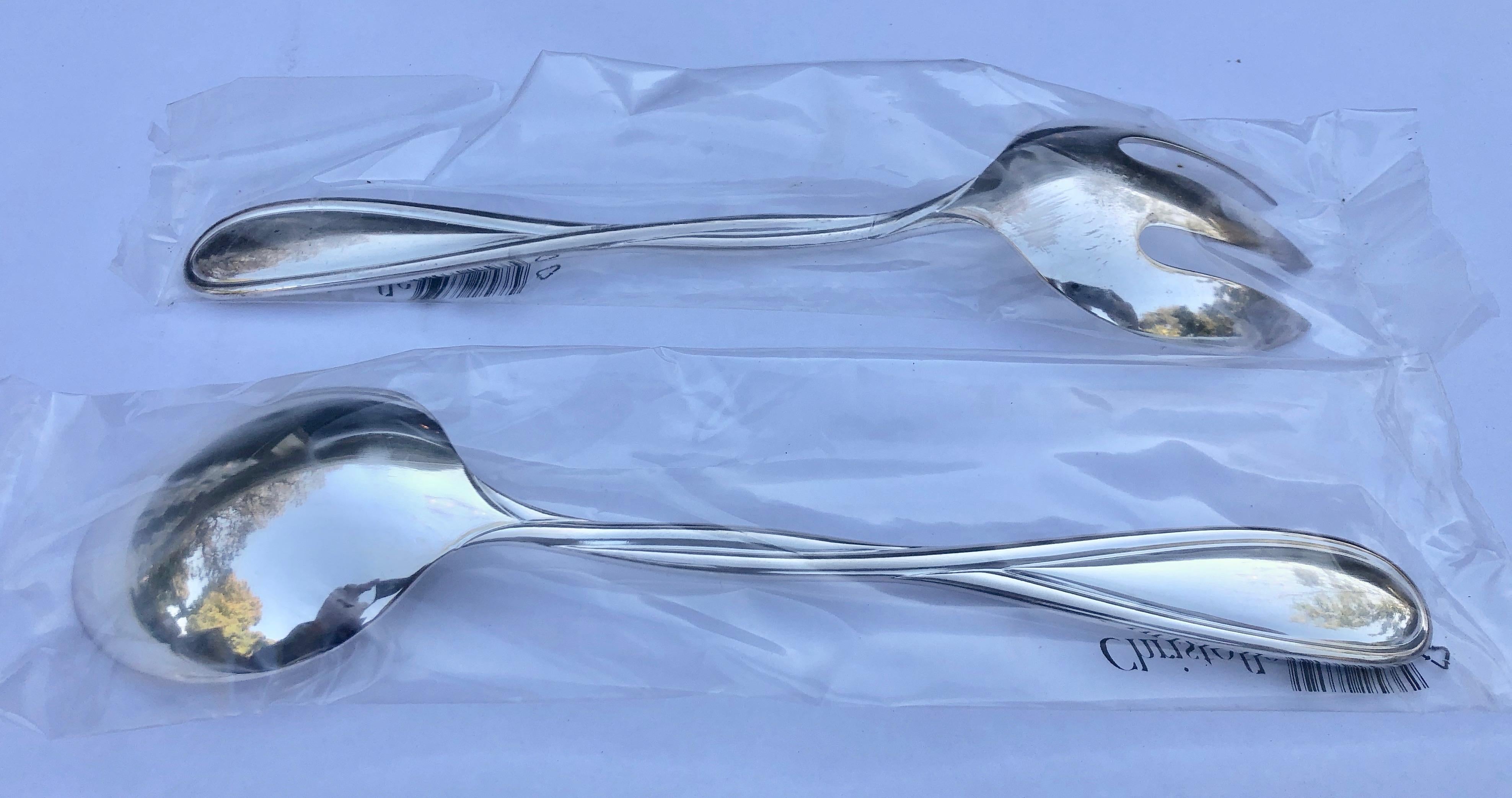 French Christofle Silver Plated Galea, Salad Set of a Serving Fork and Spoon For Sale 7