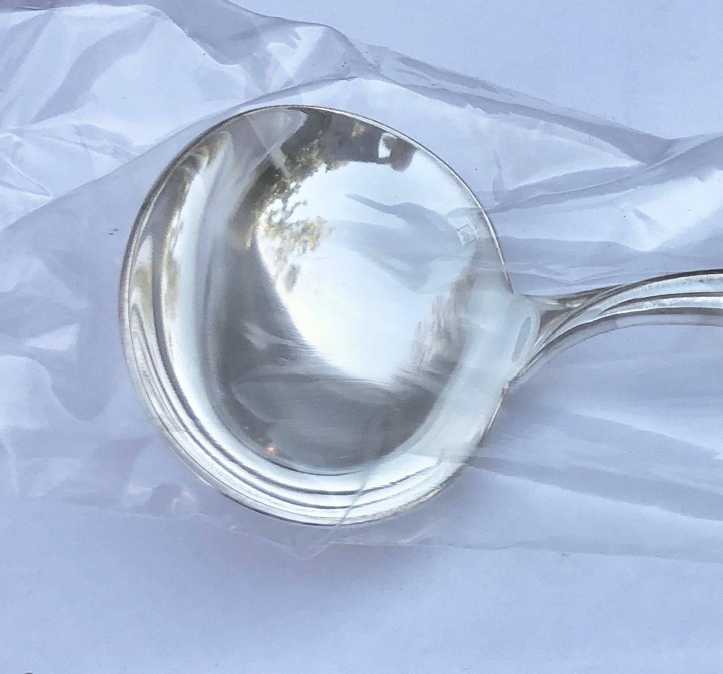 Modern French Christofle Silver Plated Gravy Ladle, Model Galea, New In Original Box For Sale