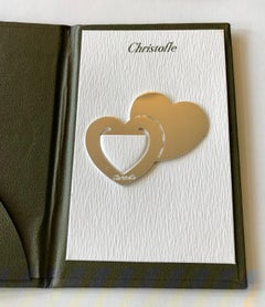 French Christofle Silver Plated Two Hearts Book Page Marker with Case, New