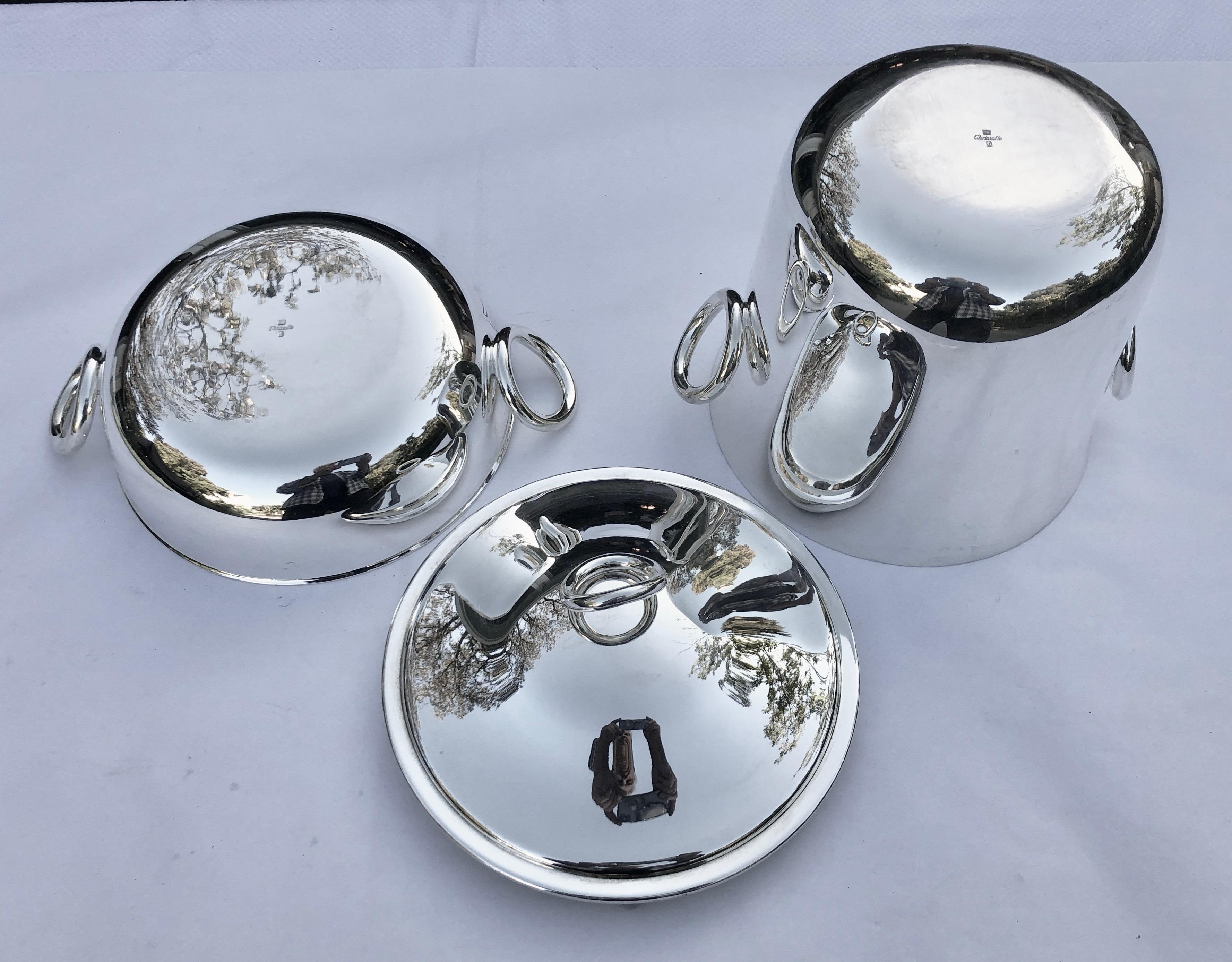 Modern French Christofle Silver Plated Vegetable Dish and Champagne/Wine Cooler Vertigo For Sale