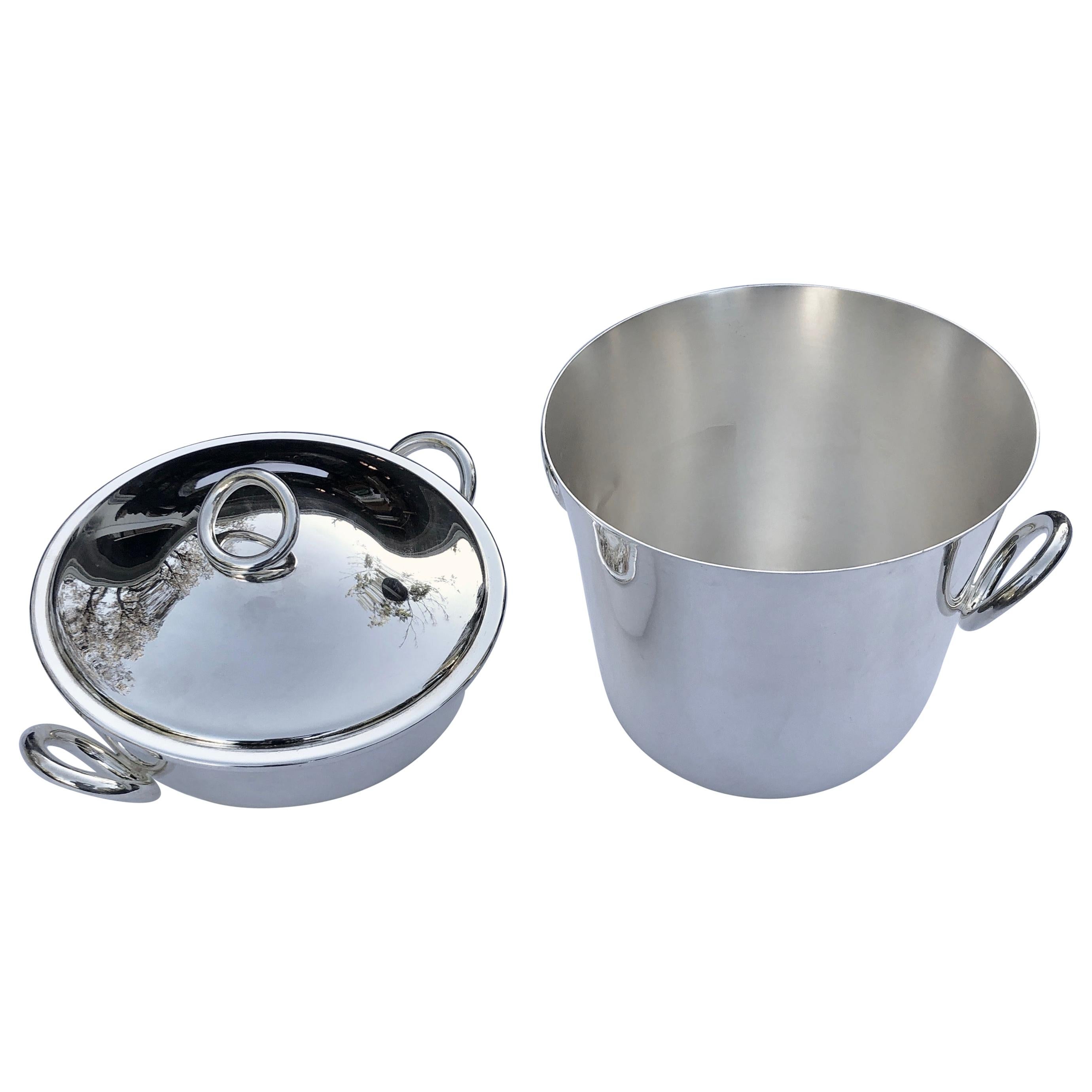 French Christofle Silver Plated Vegetable Dish and Champagne/Wine Cooler Vertigo For Sale
