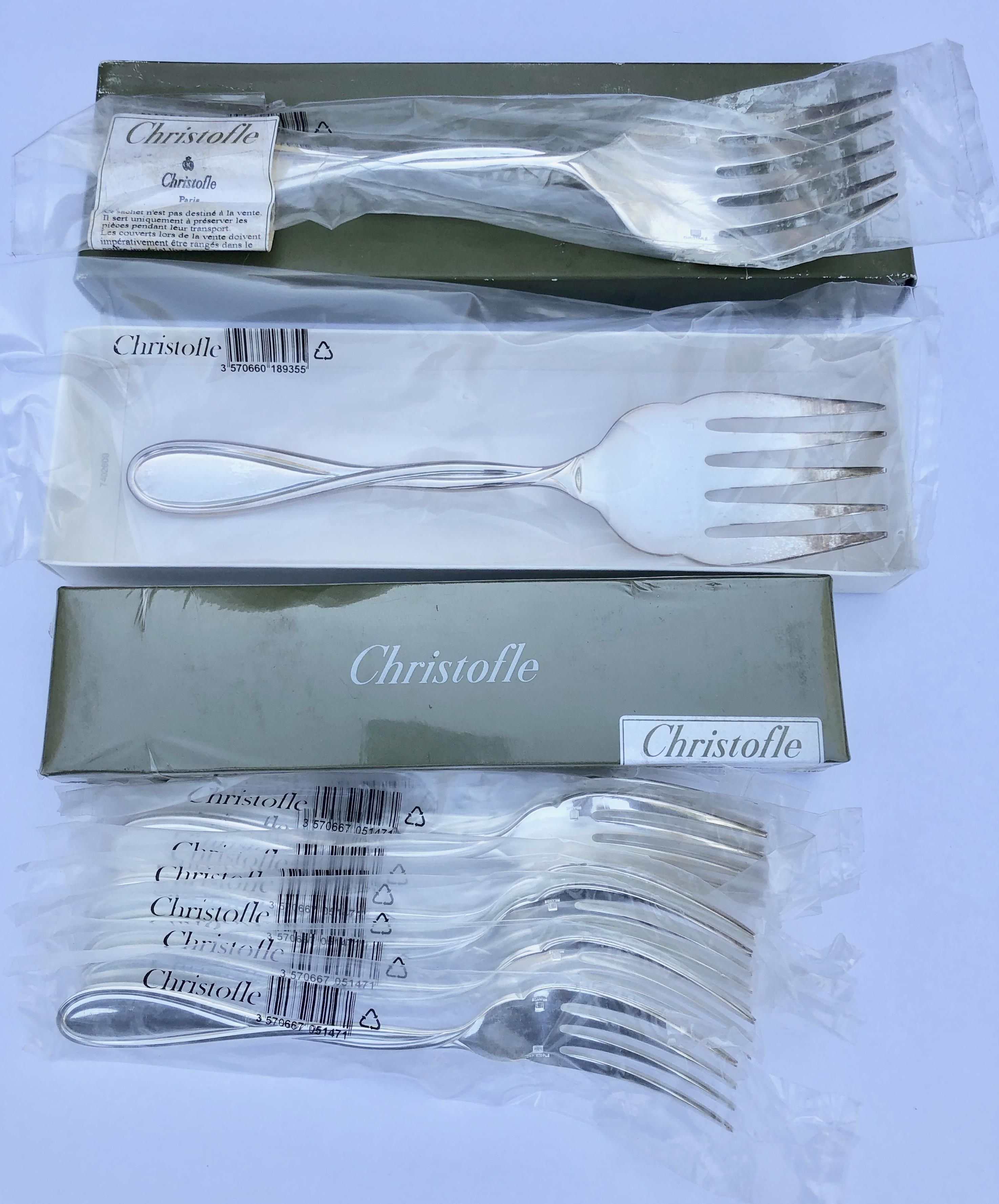 French Christofle Silver Plated Galea 39 Piece Fish Set, New in Its Original Box For Sale 7