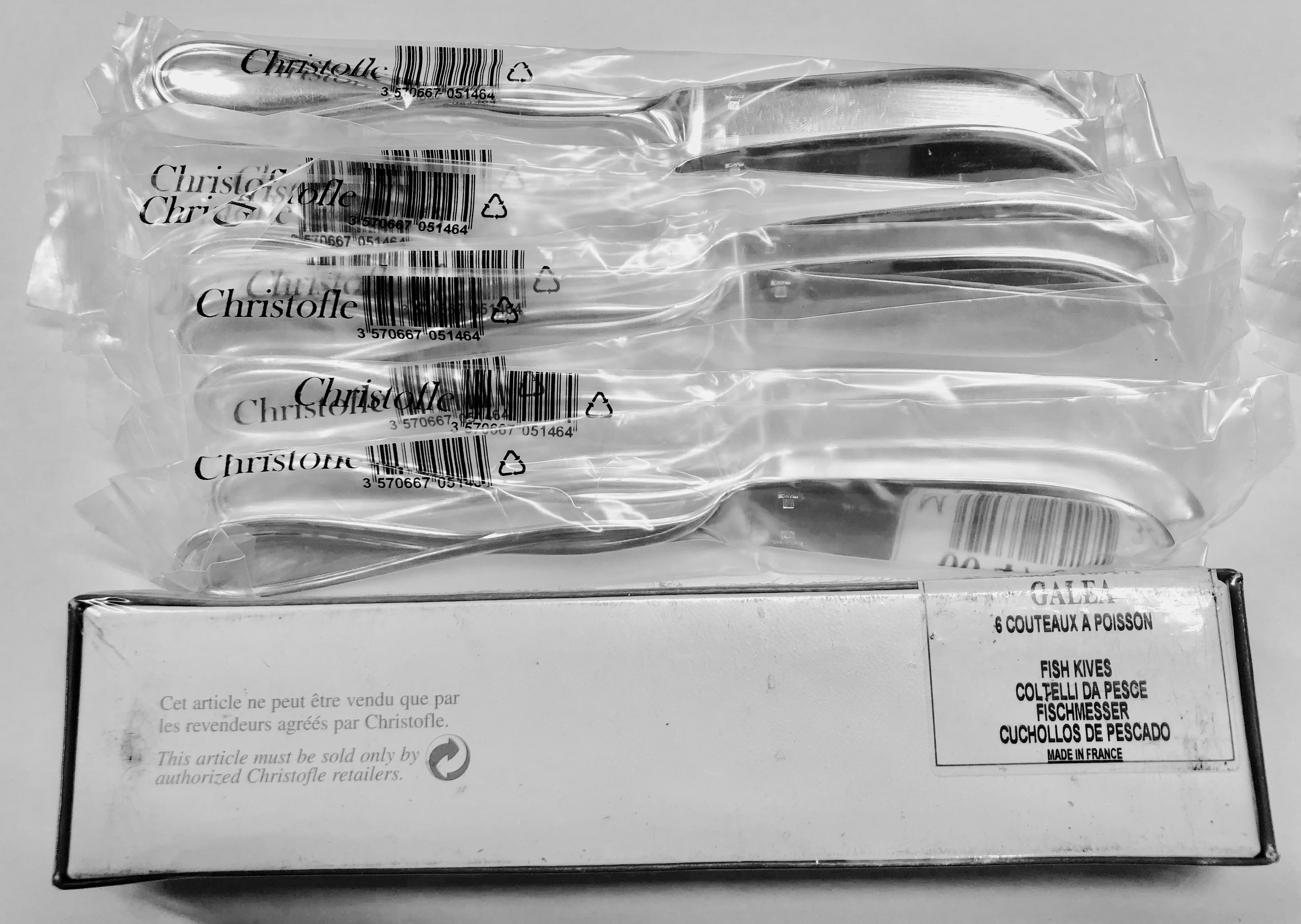 20th Century French Christofle Silver Plated Galea 39 Piece Fish Set, New in Its Original Box For Sale