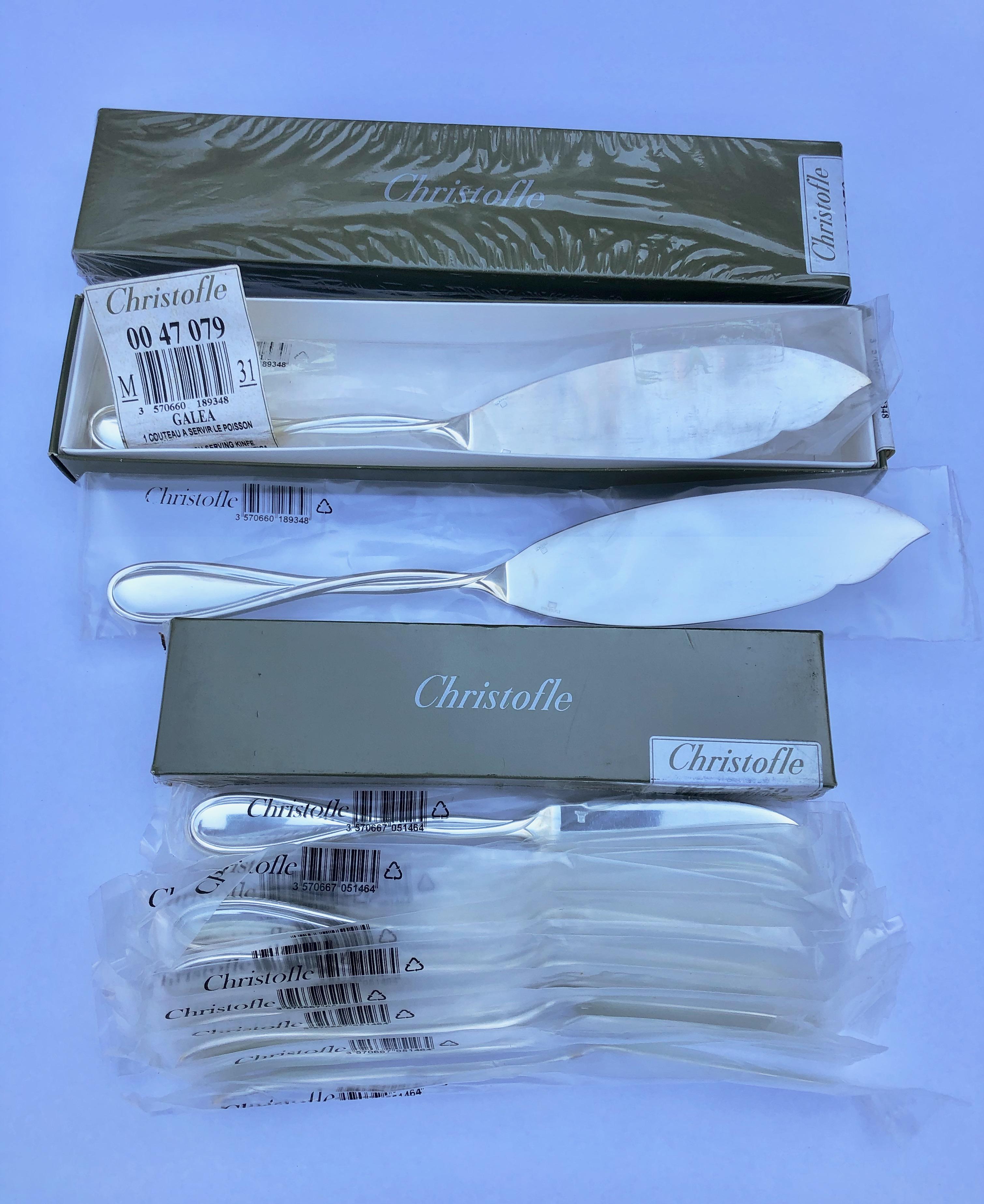French Christofle Silver Plated Galea 39 Piece Fish Set, New in Its Original Box For Sale 1