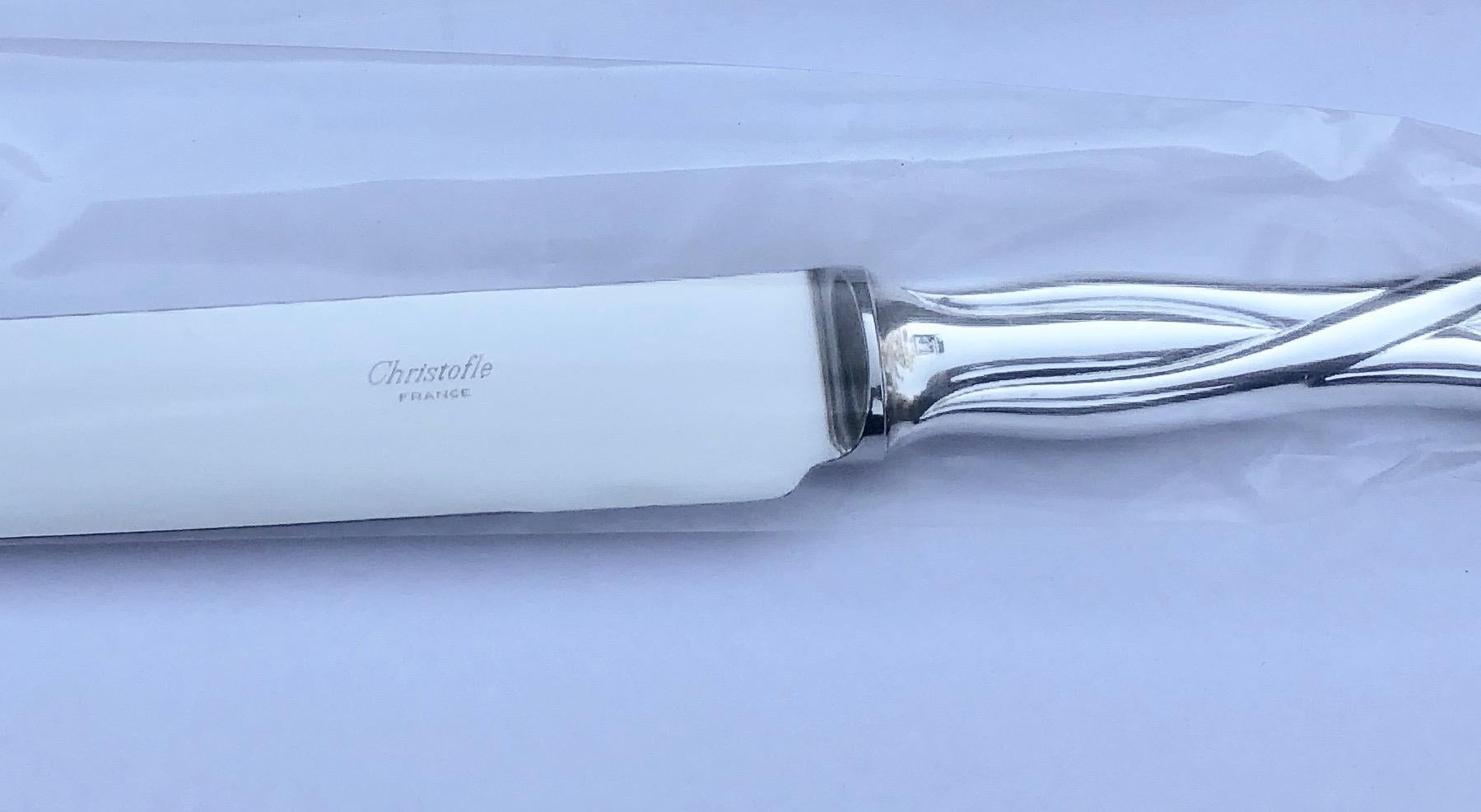 French Christofle Silverplated Galea, Carving Fork and Knife Set, New in Box In Excellent Condition For Sale In Petaluma, CA