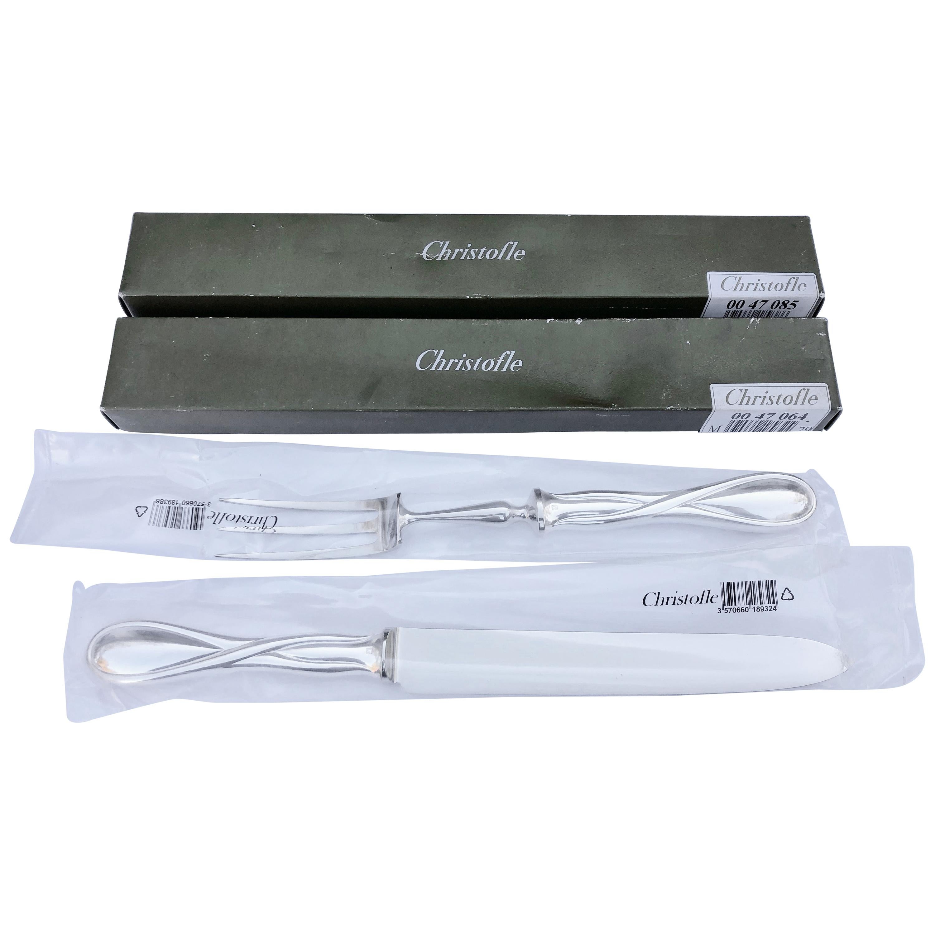 French Christofle Silverplated Galea, Carving Fork and Knife Set, New in Box For Sale
