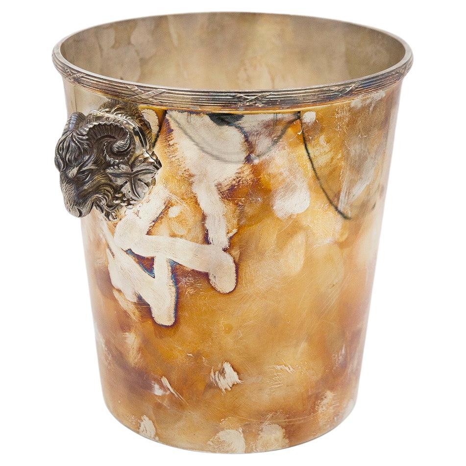French Christople Ice Bucket in Original Patina with Aries For Sale