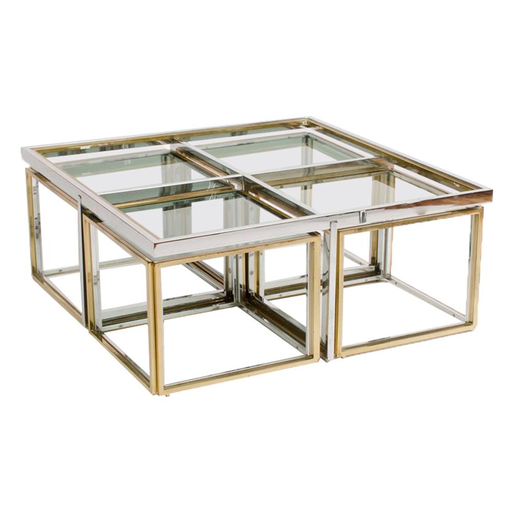 French Chrome and Brass Coffee Table by Maison Charles, circa 1978