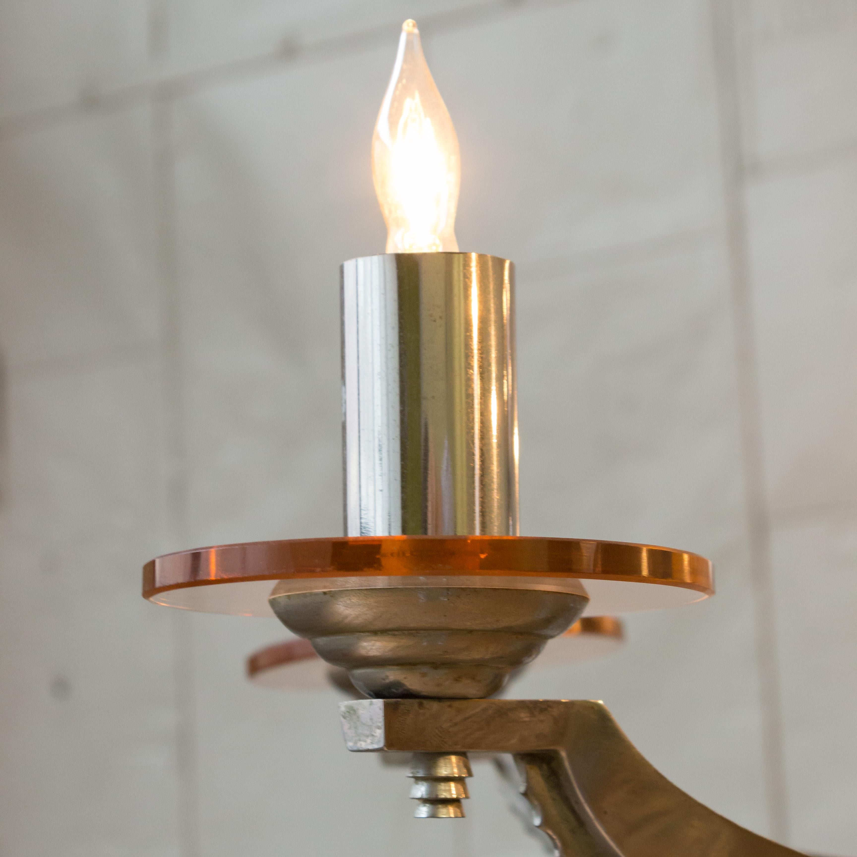 Lampadario francese in cromo e vetro Art Deco di H. H. Petitot in vendita 7