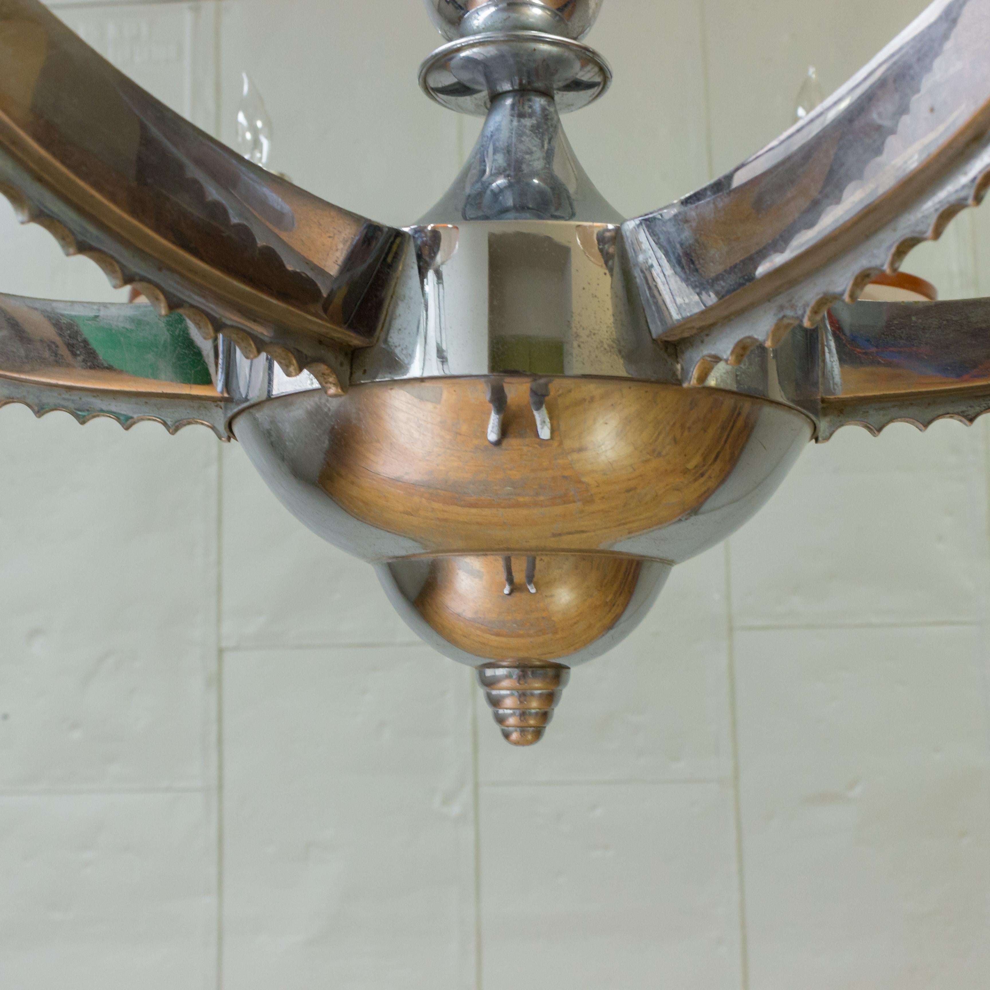 Lampadario francese in cromo e vetro Art Deco di H. H. Petitot in vendita 9