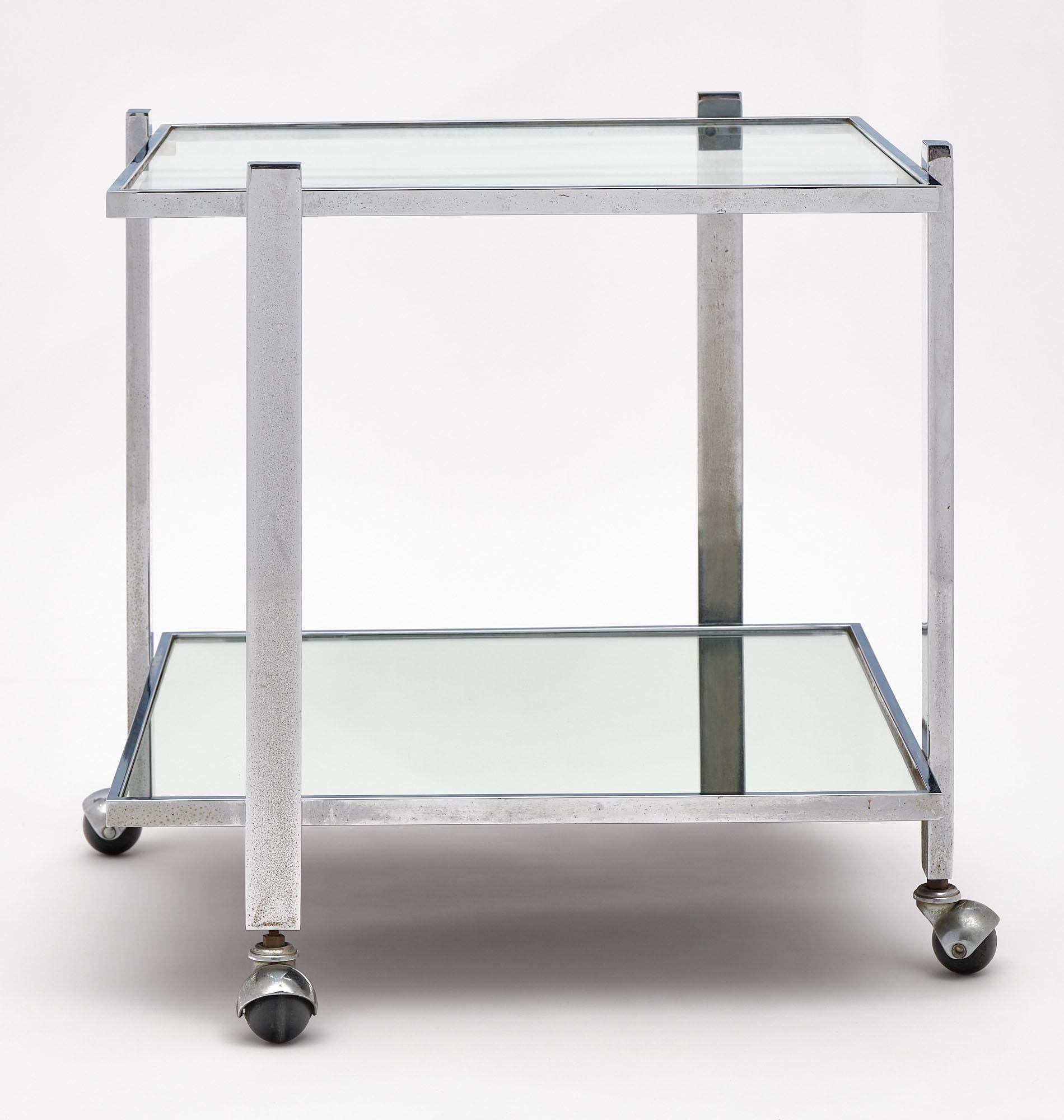 Mid-20th Century French Chrome and Glass Side Table For Sale