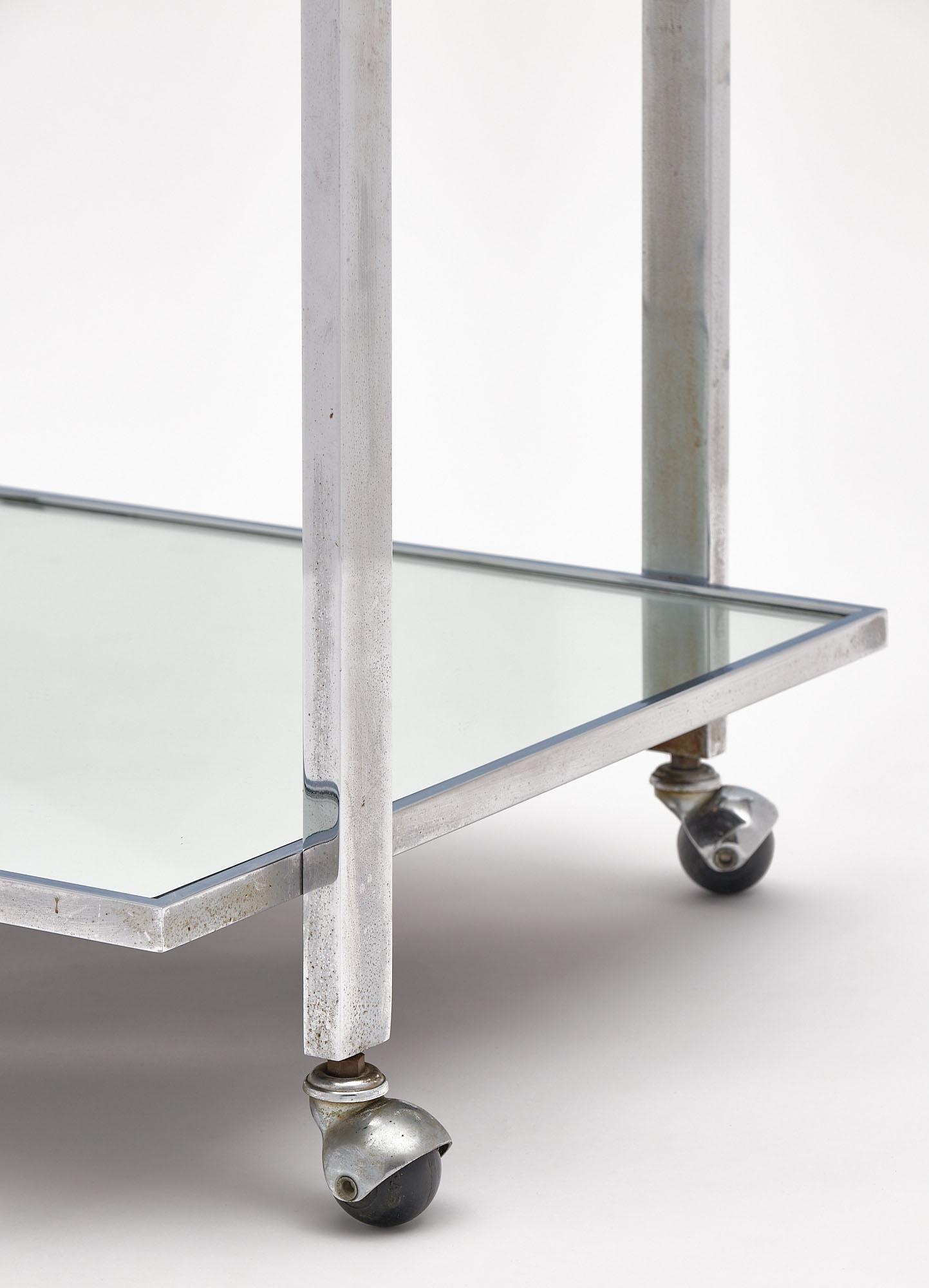 French Chrome and Glass Side Table For Sale 2