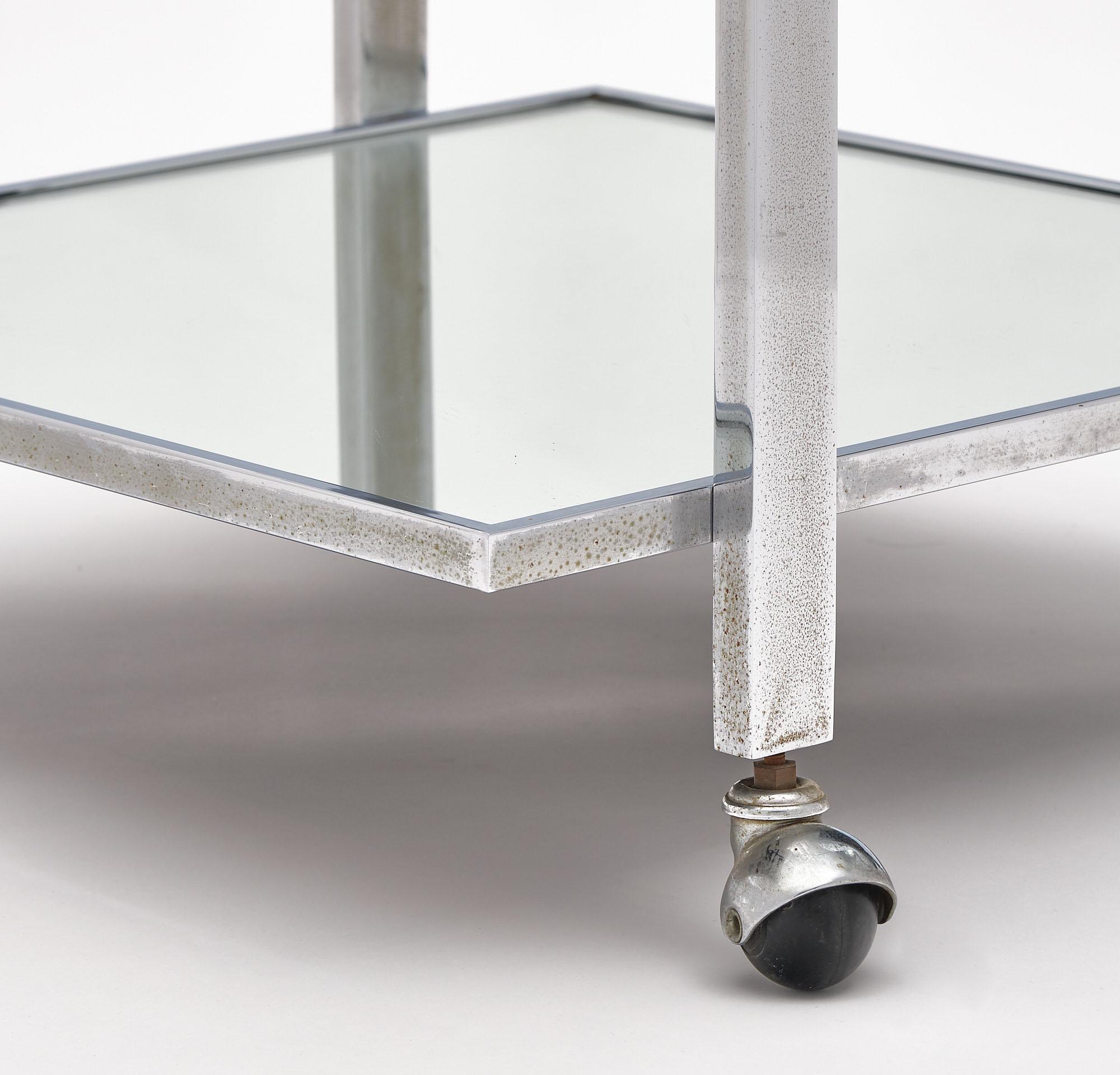 French Chrome and Glass Side Table For Sale 3