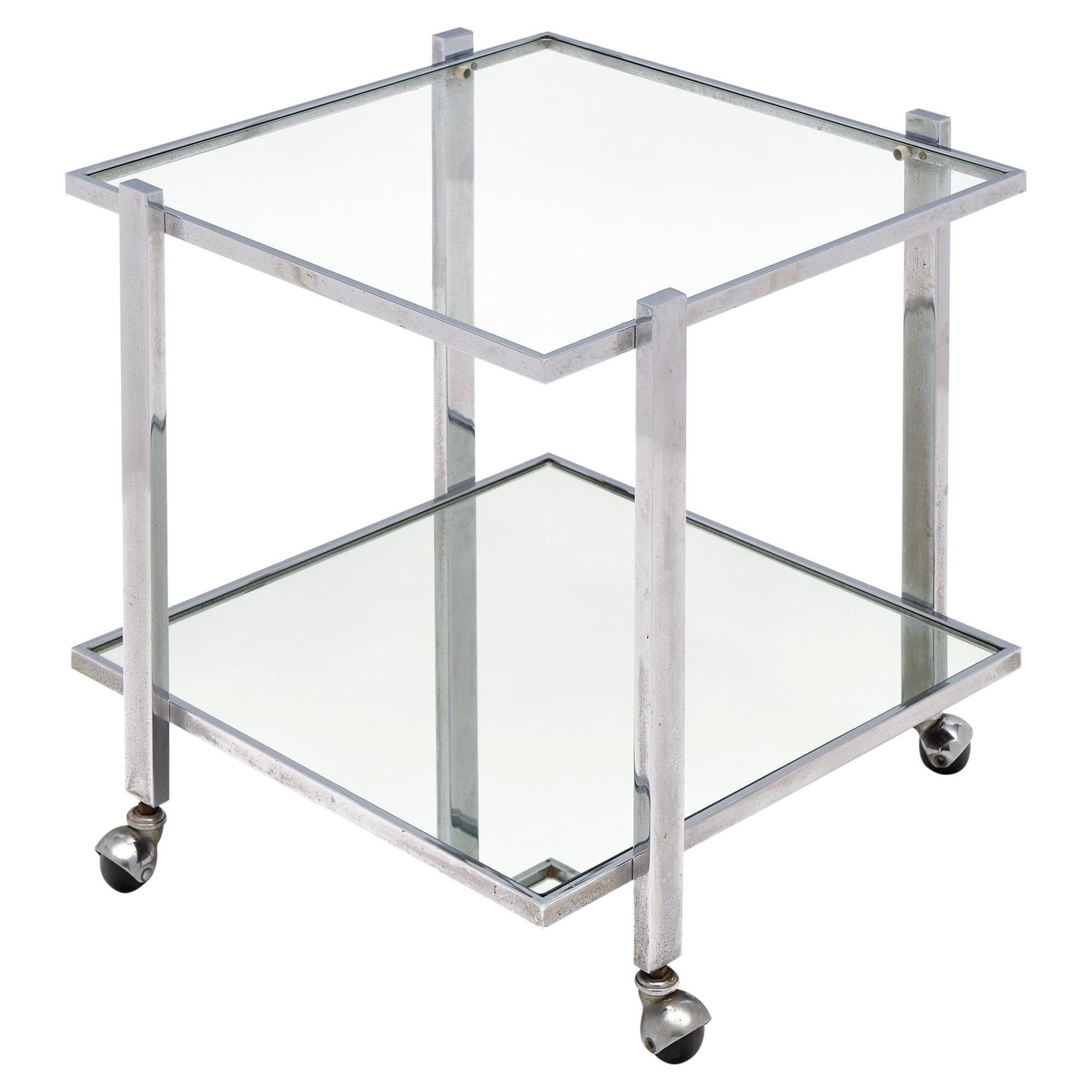 French Chrome and Glass Side Table For Sale