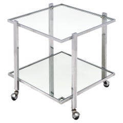 Table d'appoint française en chrome et verre