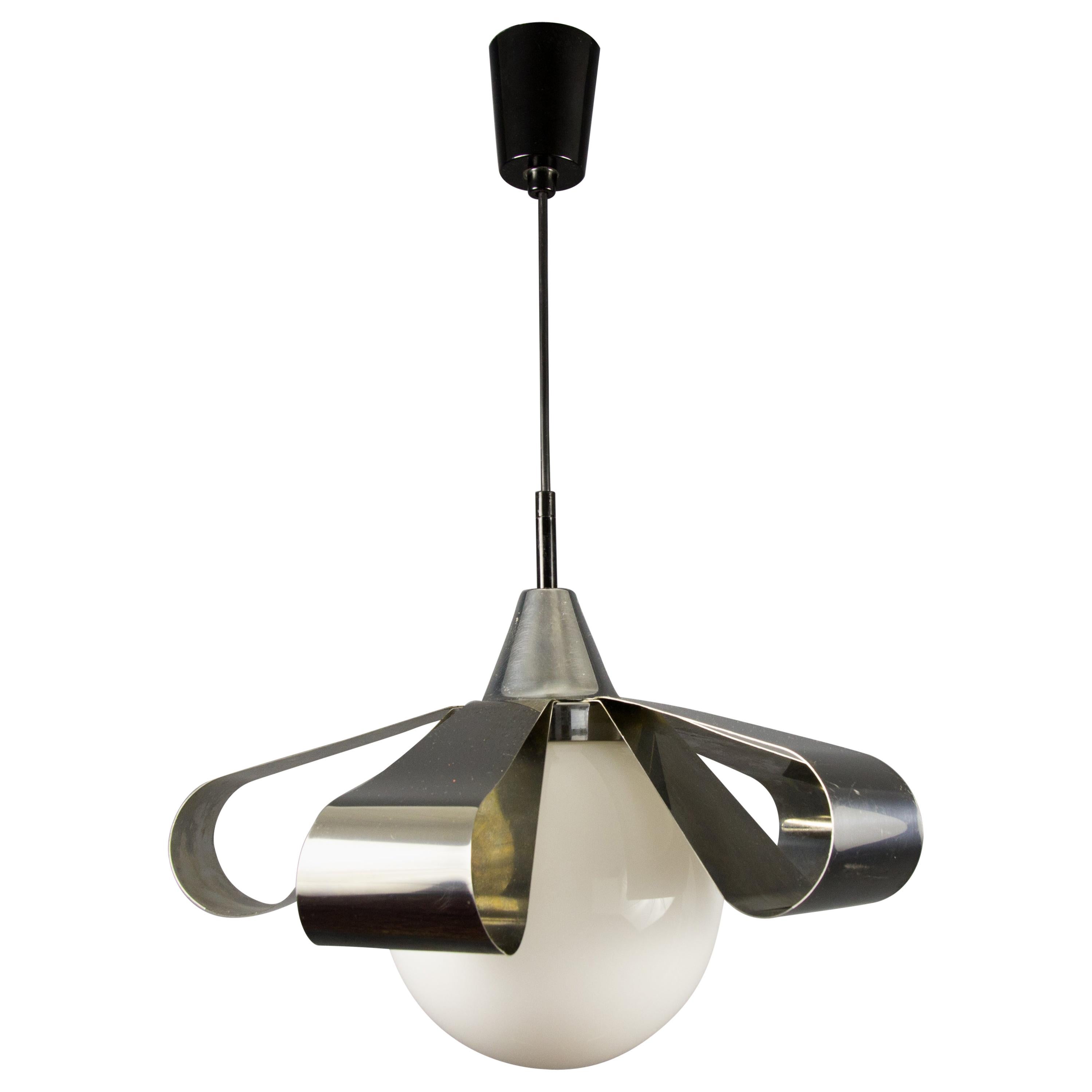 Mid-Century Modern Chrome and Opaline Glass Ceiling Lamp or Pendant, 1970s