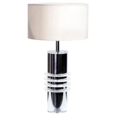 French Chrome and Plexiglass Table Lamp, 1970s