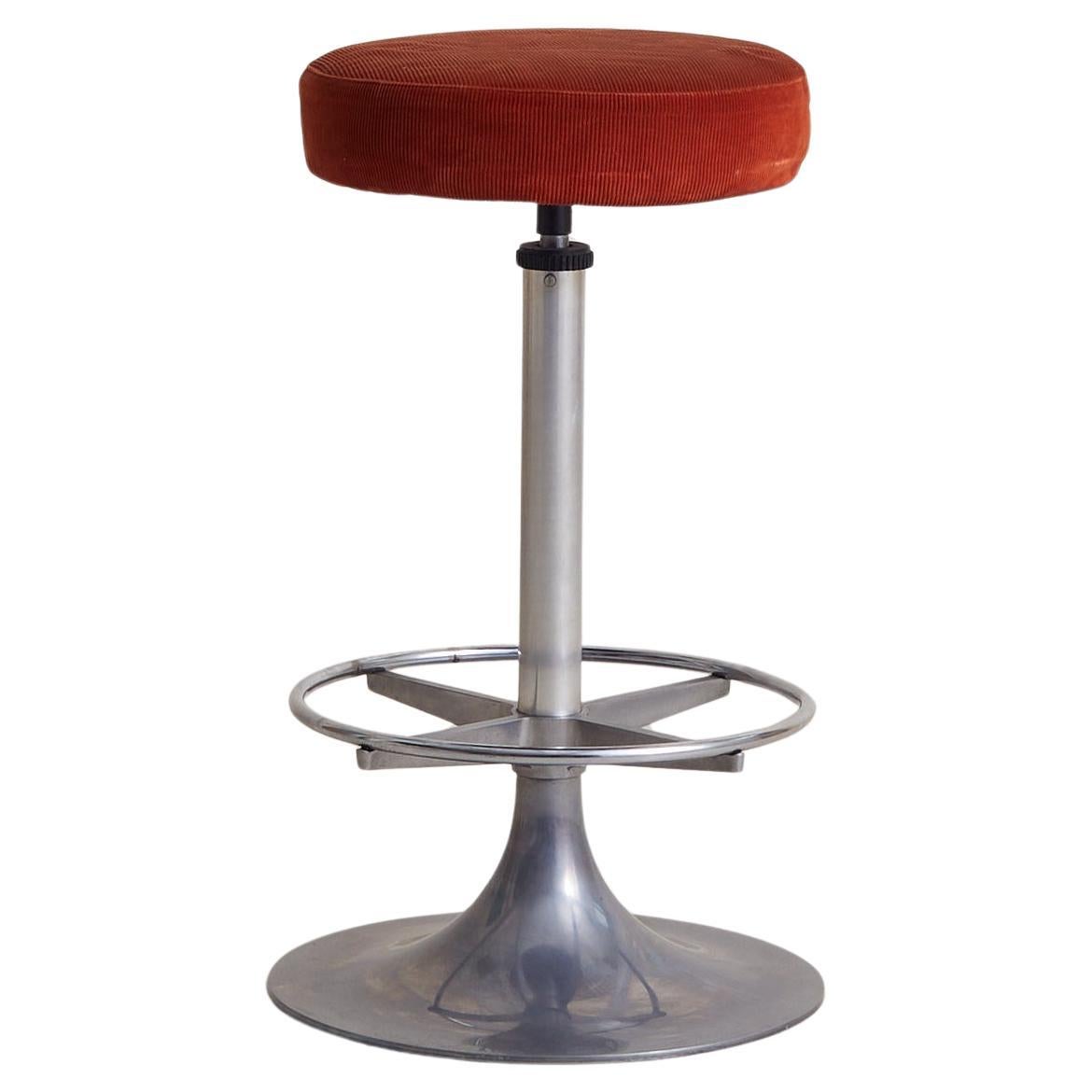 French Chrome Bar Stool in Original Burnt Orange Corduroy, 1960s