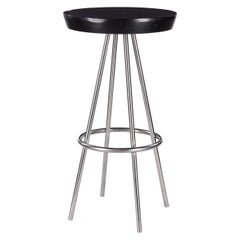 Vintage French Chrome Base Round "Mange Debout" Tall Bistro Table, 1970s