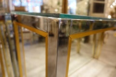 French Chrome, Brass and Glass Console Table