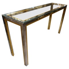 French Chrome, Brass and Glass Console Table