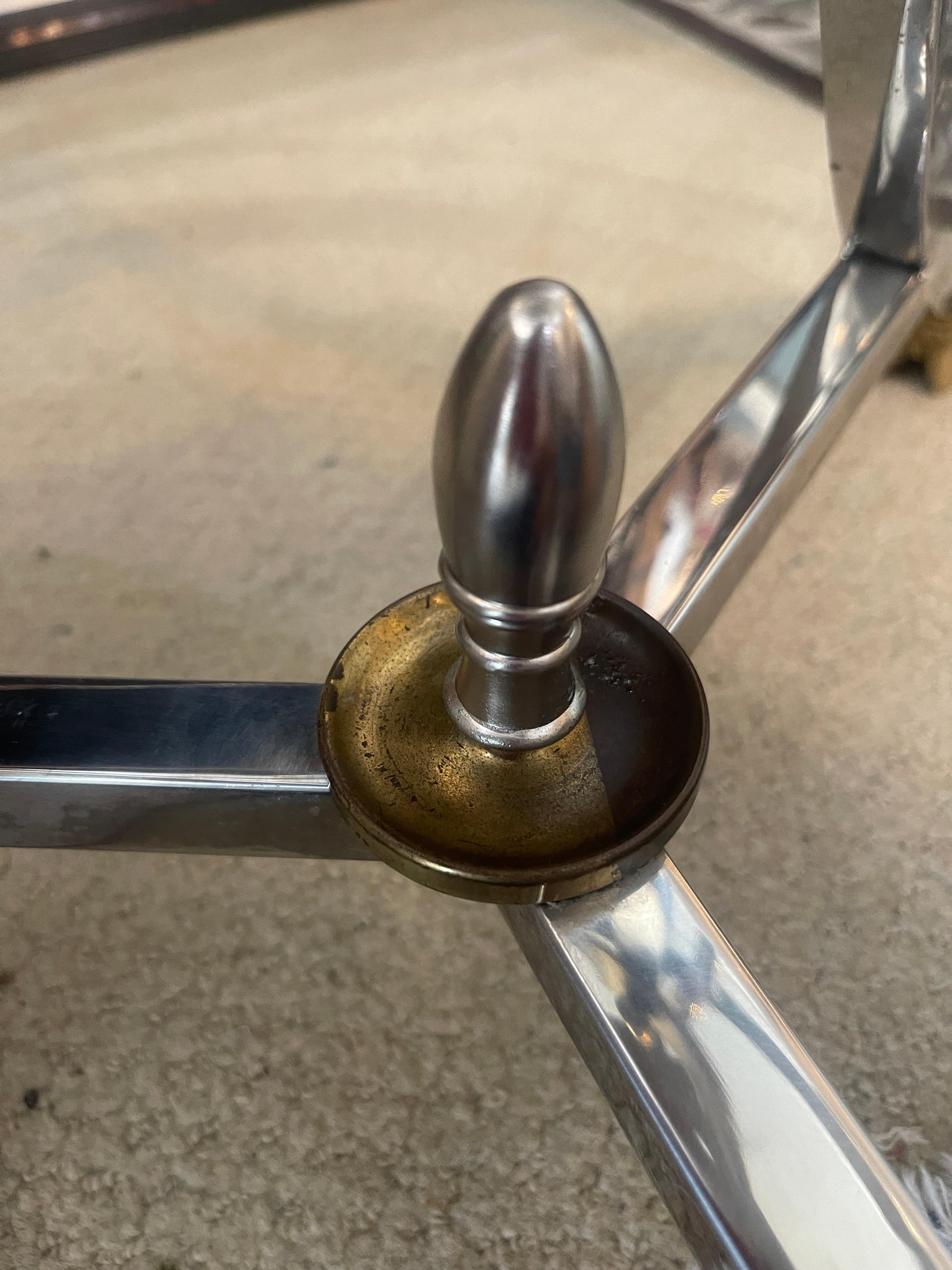 French  Chrome & Brass Guidon Table With Glass Top, Attri, to Mason Jansen, 1960 4